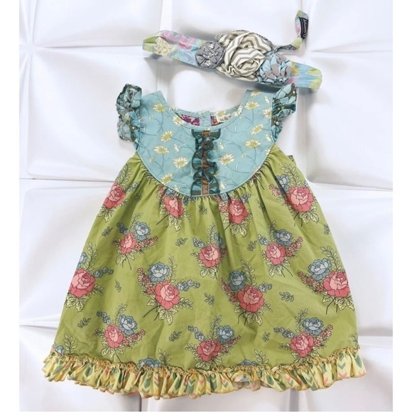 Matilda Jane Girls Sz 4 Mix and Mingle Flutter Dress & Headband Secret Fields - Picture 4 of 9